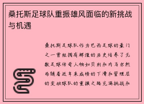 桑托斯足球队重振雄风面临的新挑战与机遇